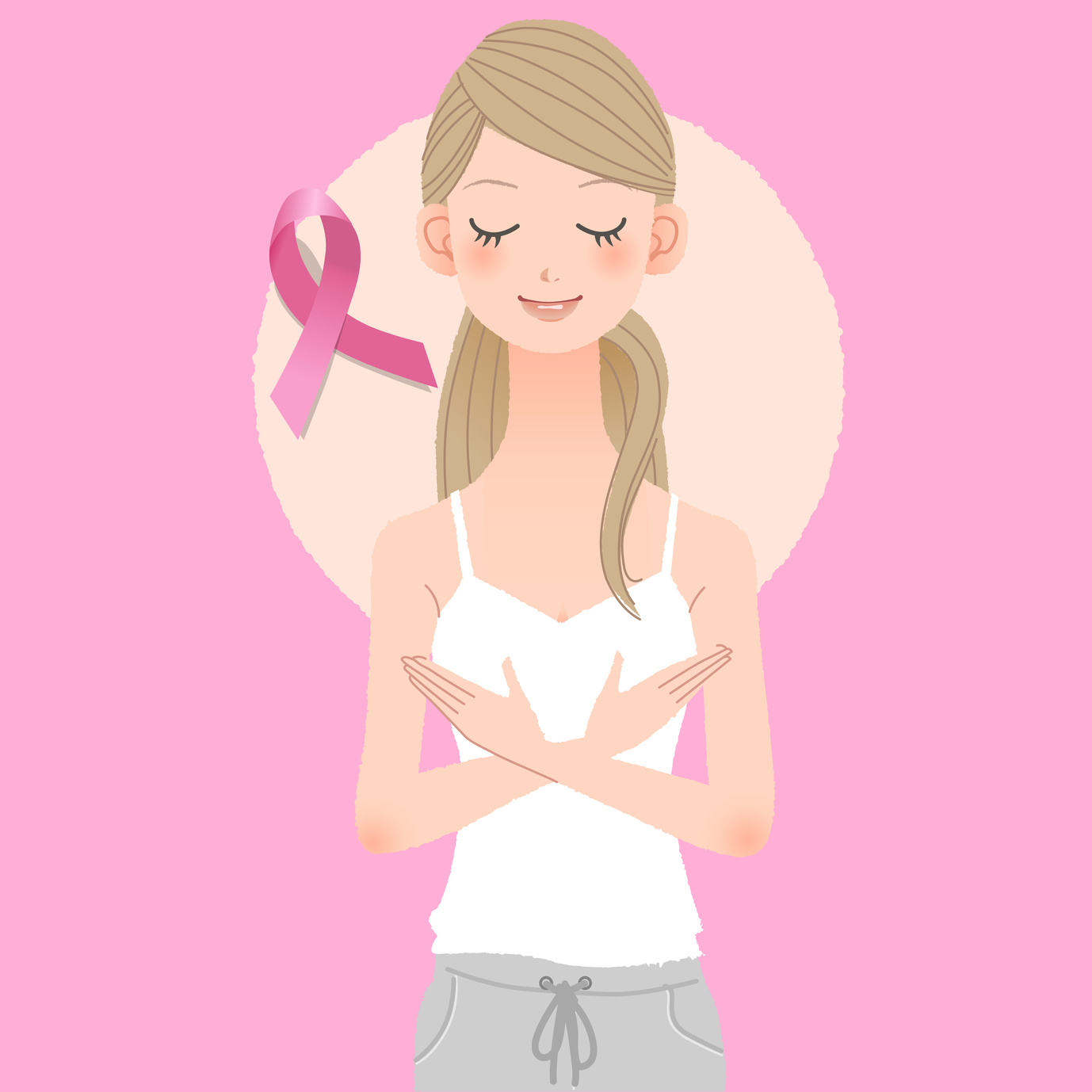 女性 ピンクリボン - girl with pink ribbon
